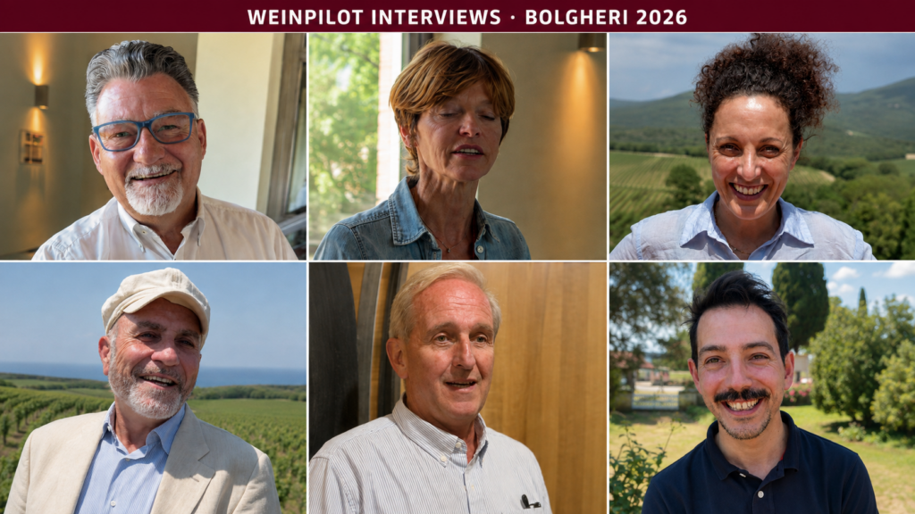 WEINPILOT Interviews aus Bolgheri 2026 mit Carlo Paoli, Elena Brachini, Michela Bartalini, Leonardo Raspini, Federico Zileri Dal Verme und Daniele Parri
